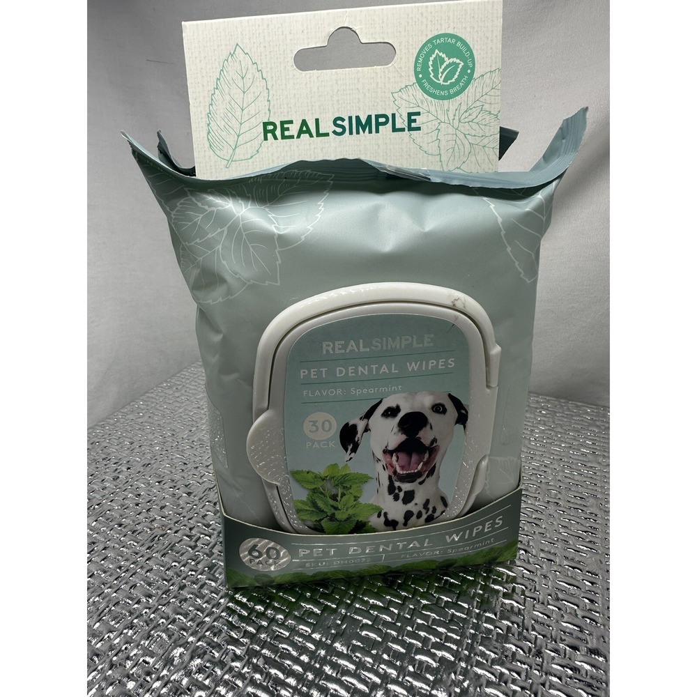 Real Simple Pet Dental Wipes 60ct 2 Pack Spearmint Tartar Control DH0072